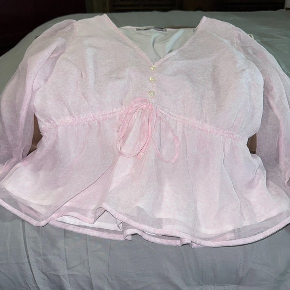 ABERCROMBIE&FITCH PINK LIGHTWEIGHT SZ MEDIUM TOP DRAWSTRING WAIST TOP LINED TOP - Picture 3 of 11